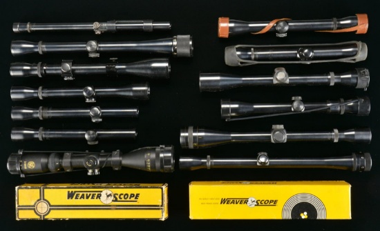 15 MOSTLY EL PASO WEAVER RIFLE SCOPES.