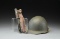 EARLY WWII M-1 HELMET & U.S.N. MARK 2 KNIFE.