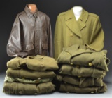 WWII ARMY OVERCOATS & AN ARMY A-2 FLIGHT JACKET.