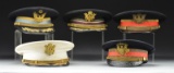 5 PRE WWII US OFFICERS FULL DRESS VISOR CAPS.