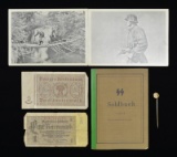 WWII GERMAN SS SOLDBUCH, STICKPIN & MORE.