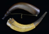 2 FRENCH & INDIAN WAR CARVED HORNS.