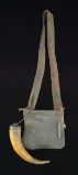 19TH CENTURY HUNTING BAG W/ ATTACHED HORN.