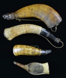 GROUP OF FOUR 18TH/19TH CENTURY POWDER HORNS.