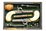 CASED PAIR OF IVORY GRIPPED BOXLOCK PERCUSSION