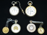 2 WALTHAM MASS & 2 EUROPEAN POCKET WATCHES WITH