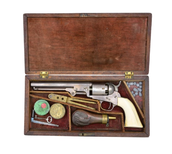 CASED COLT MODEL 1849 REVOLVER WITH IVORY GRIPS.