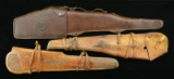 3 BROWN LEATHER RIFLE SCABBARDS.