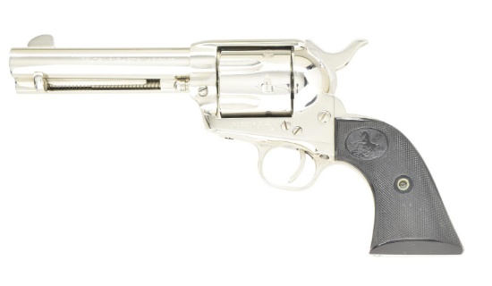 NICKEL PLATED COLT 2ND GEN. SAA REVOLVER WITH BOX.
