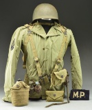 US WWII M-41 FIELD JACKET, BELT, HELMET &