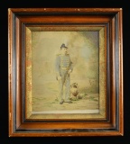 FRAMED MILITIA OFFICER HAND COLORED ALBUMEN PHOTO.