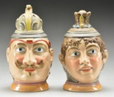 A PAIR OF HALF LITER GERMAN STEINS DEPICTING THE