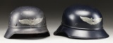 2 WWII GERMAN LUFTSCHUTZ HELMETS.