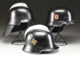 3 WWII GERMAN FIRE POLICE HELMETS.