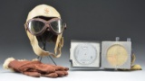 WWII JAPANESE FLIGHT HELMET, GOGGLES, GLOVES &