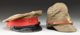 2 WWII JAPANESE MILITARY HATS WITH A HAT BOX.