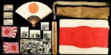 WWII JAPANESE HAT, BUGLE, MEDALS, FLAG & MORE.