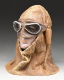 EARLY BRITISH WWI FLIGHT HELMET WITH GOGGLES.