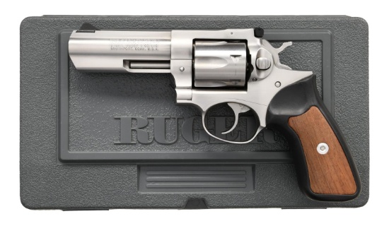 RUGER STAINLESS MODEL GP100 REVOLVER.