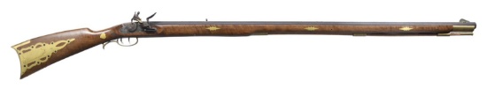 UNMARKED CONTEMPORARY FULL STOCK FLINTLOCK RIFLE.