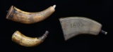 3 EARLY ENGRAVED POWDER HORNS.