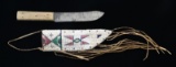 FINE PLAINS INDIAN BEADED KNIFE SHEATH & KNIFE.
