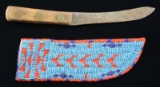 NATIVE AMERICAN BEADED & PAINTED PARFLETCHE KNIFE.