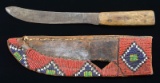 NATIVE AMERICAN BEADED KNIFE SHEATH & KNIFE.