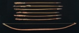 NATIVE AMERICAN BOW AND SIX IRON TIPPED ARROWS.