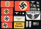 WWII GERMAN MEMORABILIA FLAGS AND ARMBANDS.