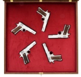 VERY ATTRACTIVE CASED SET OF 5 CHROME COLT 1911A1