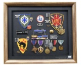 GROUPING OF WWII & KOREA PATCHES, PINS & MEDALS