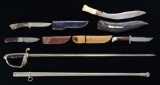 1 SWORD & 4 MODERN KNIVES.