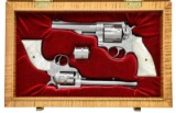 PAIR ADAMS ENGRAVED STAINESS RUGER REVOLVERS -