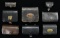7 CARTRIDGE BOXES & A CAP BOX.