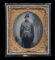CIVIL WAR AMBROTYPE OF TRIPLE ARMED SOLDIER.