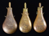 3 UNITED STATES MILITARY POWDER FLASKS.