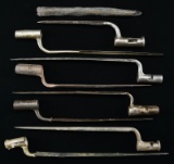 8 EARLY SOCKET BAYONETS & A PARTIAL SCABBARD.