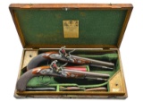 FINE CASED PAIR OF FLINTLOCK HOLSTER PISTOLS BY
