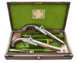 CASED PAIR OF PARTIALLY SILVER MOUNTED DUELLING