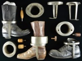 FOUR RARE OREGON BOOT SHACKLE RESTRAINTS.