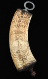 CARVED ENGLISH POWDER FLASK OF WALRUS IVORY.
