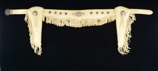 PAIR OF RAWHIDE FRINGED COWBOY SILVER CONCHO &