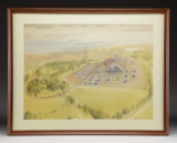 WWII ERA WATERCOLOR OF AN OIL REFINERY BY NOTED