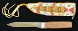 PLAINS INDIAN BEADED KNIFE SHEATH & KNIFE.
