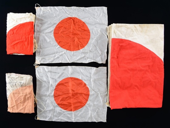 5 WWII JAPANESE HINOMARU FLAGS.