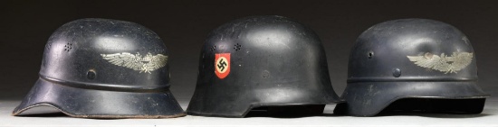 3 WWII GERMAN HELMETS.