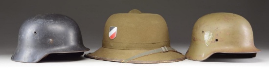 3 WWII GERMAN HELMETS.