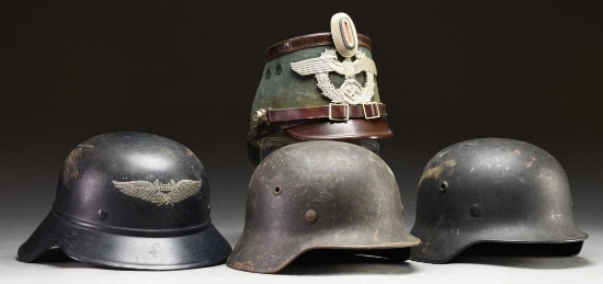 4 WWII GERMAN HELMETS.