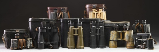 9 WWII GERMAN STYLE BINOCULARS.